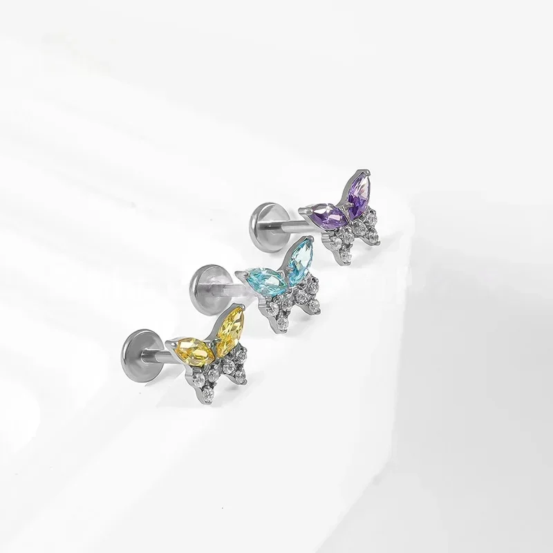 G23 Titan 16G CZ Schmetterling Ohrknochenstecker mit Innengewinde Labret Tragus Helix Knorpel Lippenpiercing Ringe Schmuck Ohrringe – Detail 6