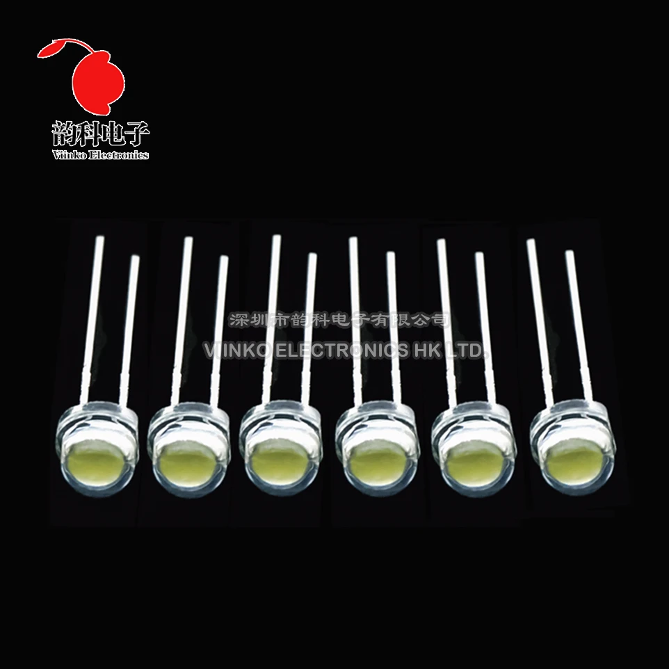 50pcs White 5mm F5 Straw Hat LED Chandelier Crystal Lamp Beads Super Bright Big Core Chip 6-7LM Light emitting diodes DIY