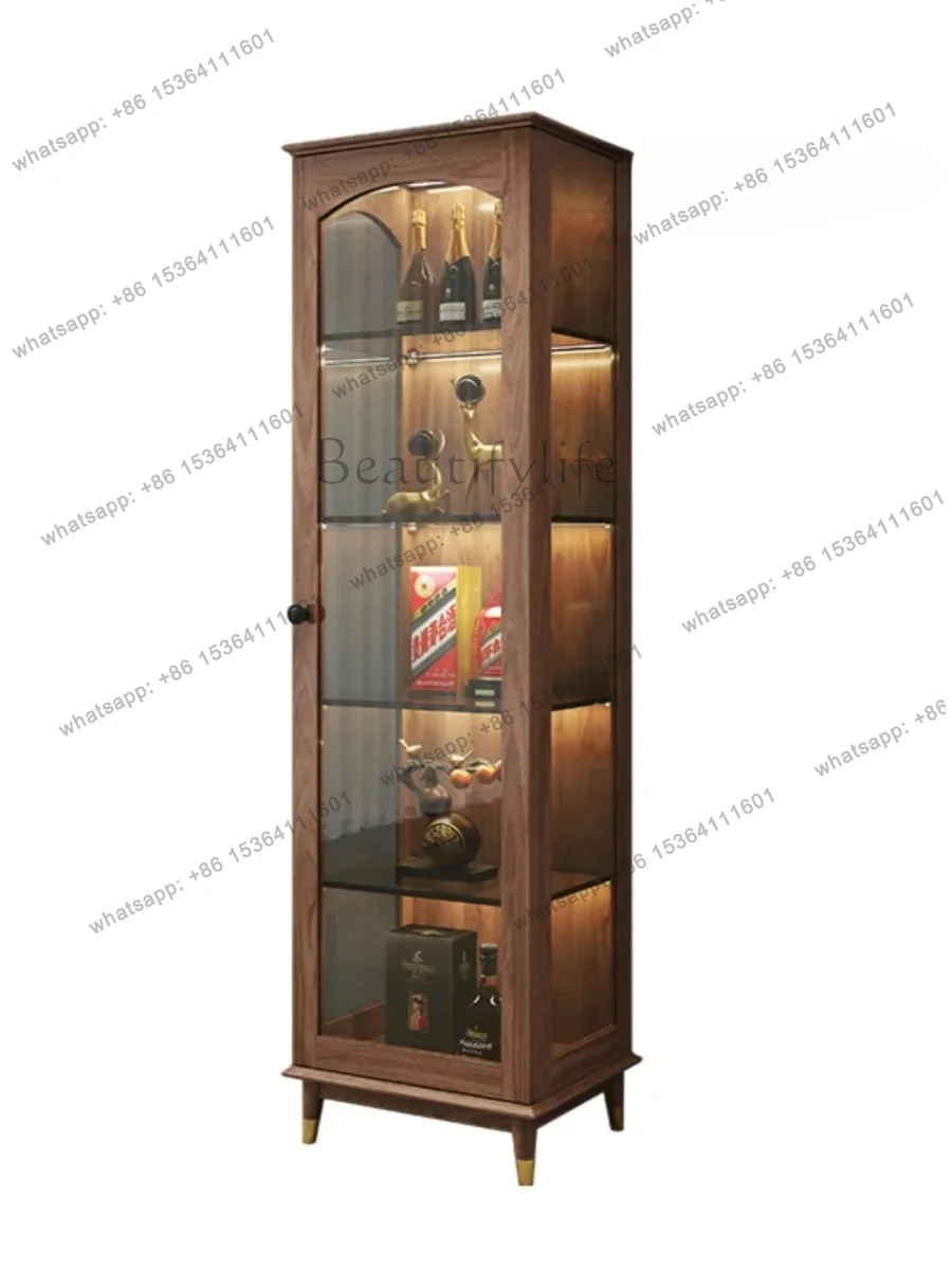 

North American Modern Black Walnut Wine Cabinet Solid Wood Bookcase Display Glass TV Multifunctional Side Cabinet
