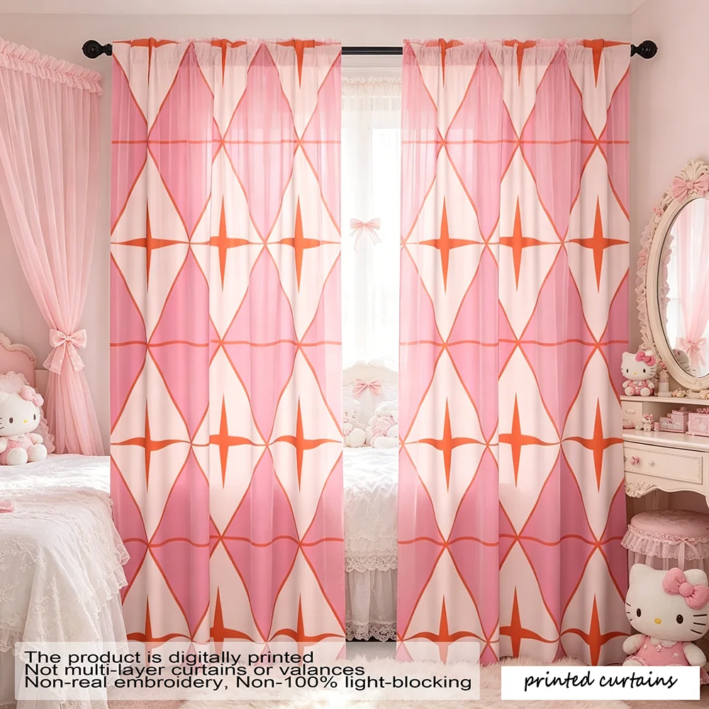 Mid-Century Modern Orange Atom Explosion Pattern with Pink White Diamond Decorative Luxury Curtains for Home And Office Spaces E