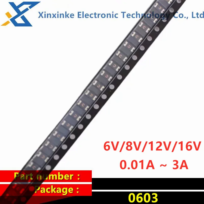 100PCS 0603 SMD Self-resetting Fuse 6V 8V 12/16V PPTC Fuse 0.1A 0.01A 1/1.1/1.5/2/2.5/2.6A 3A 10/20/50/100/200/300/350/500/750MA