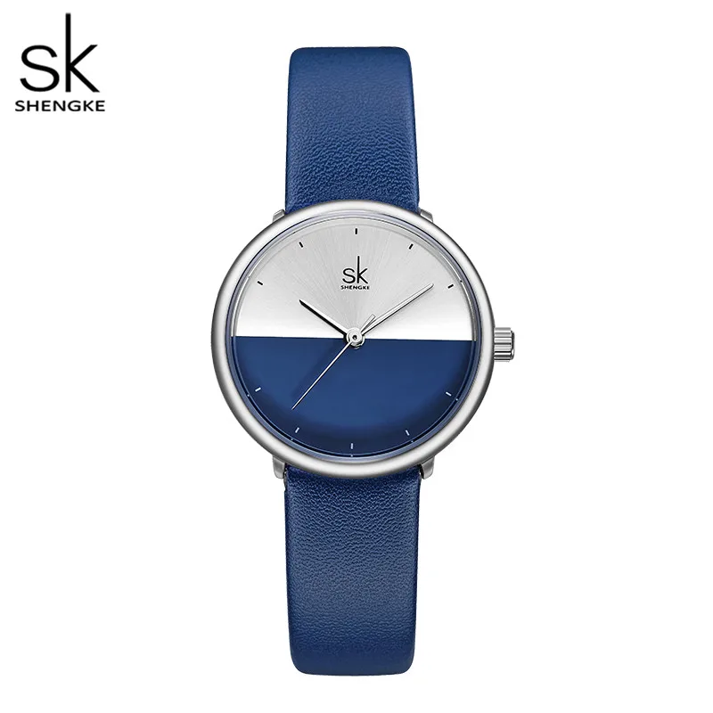 Shengke Original Design Woman Watches Fashion Blue Leather Strap Women\'s Quartz Wristwatches Ladies Clock New Reloj Mujer Saat