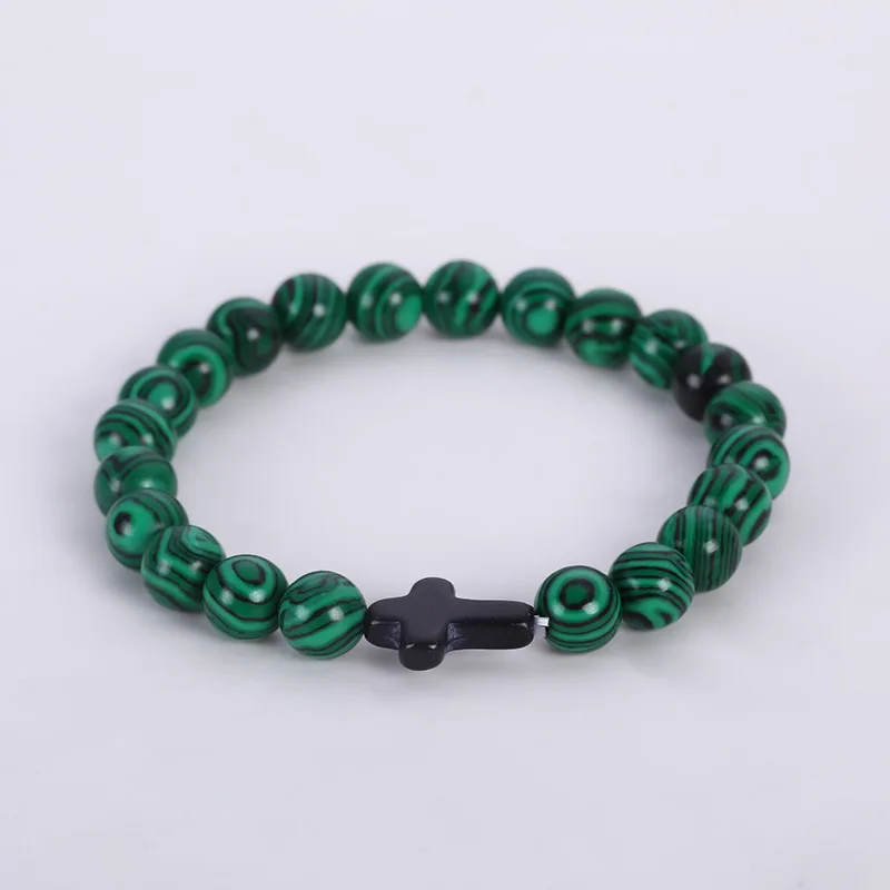 FTCY 8mm Bracciale croce turchese nero Semplice e alla moda Pietra occhio di tigre Pietra vulcanica Verde malachite Gioielli a mano all\'ingrosso