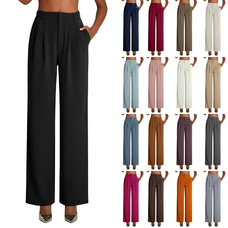 

Summer Women's Suit Pants Elegant Office Lady 2026 New Solid High Waist Wide Leg Trousers Female Business Casual Work Pants