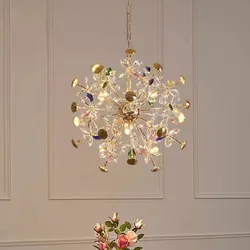 SANDYHA Postmodern Luxury Crystal Chandelier Light Living Dining Room Lighting Petal Warm Bedroom Hanglamp Suspension Luminaires