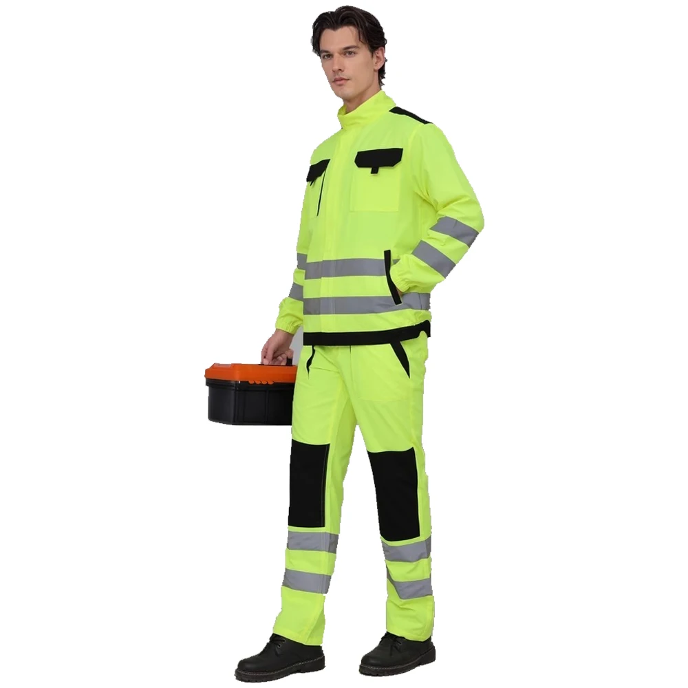 Hi Vis Suit Multi Pockets Work Clothing Men Factory Repairman Workshop Durable Uniforms Road Construction Workwear