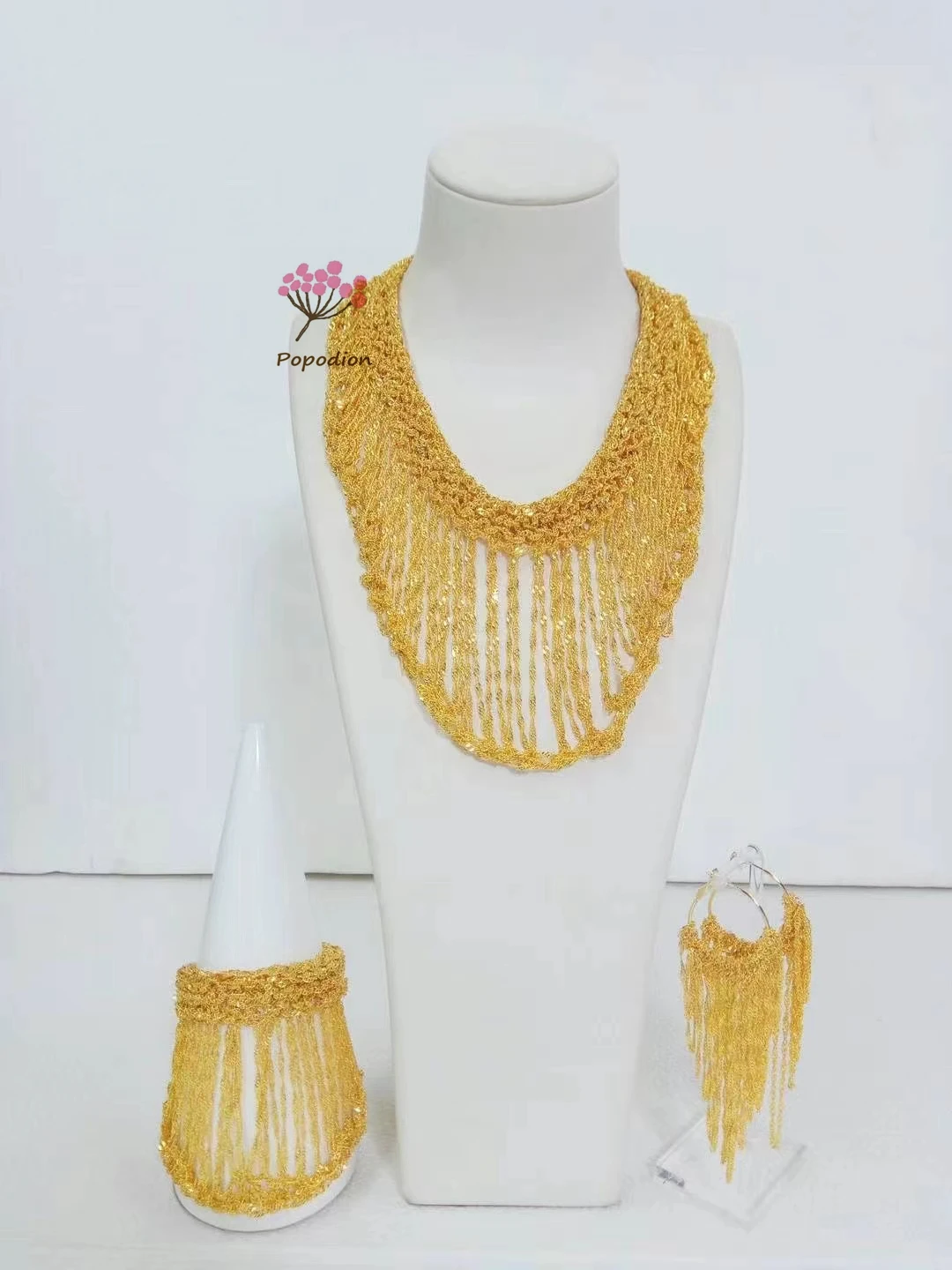 New Dubai Private Customized 24K Gold Plated Necklace, Earrings, Bracelet for Women's High End Wedding Party Jewelry Set DD10282