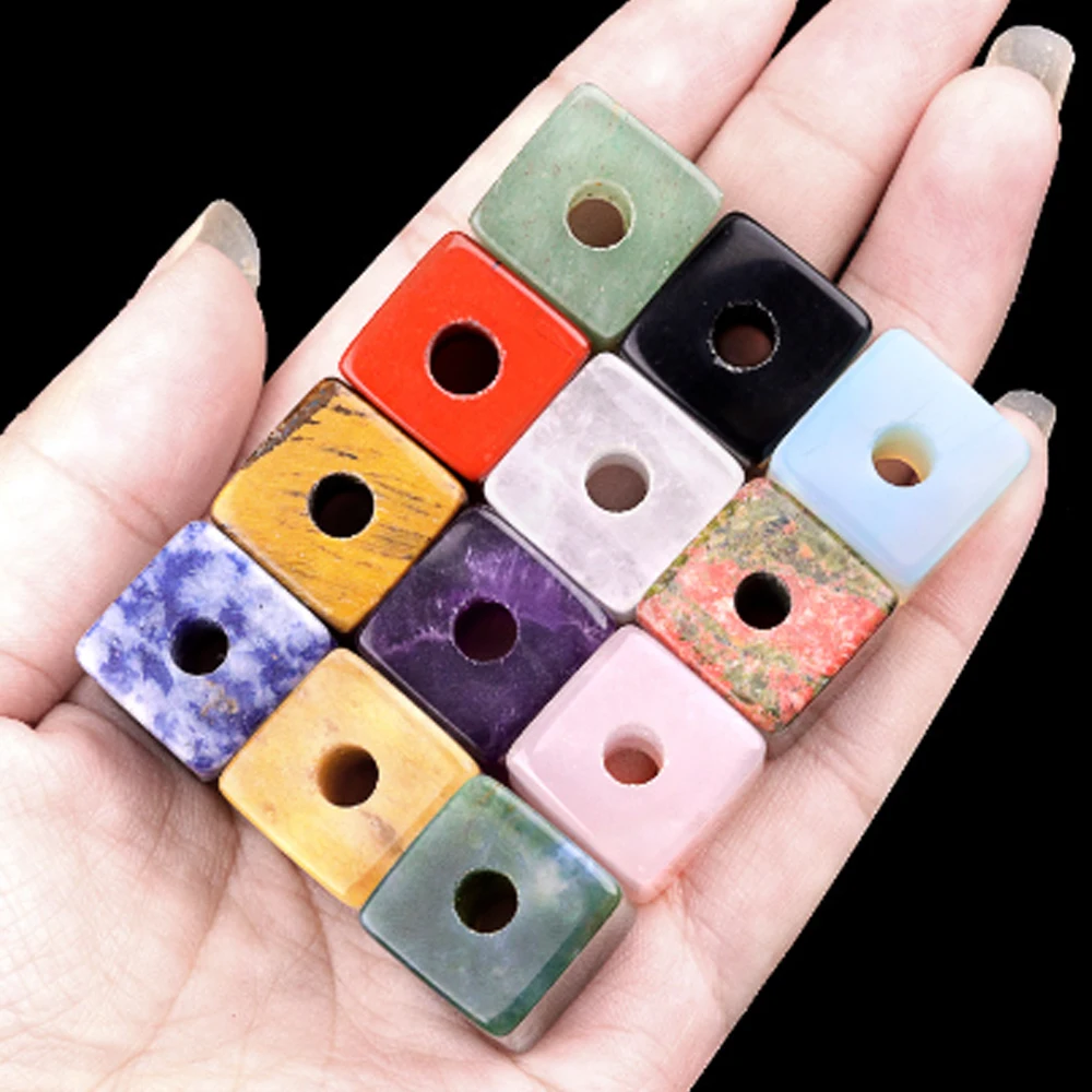

10pcs Energy Natural Agate Stone Beads Square Big Hole Loose Beads for Making DIY Necklace Bracelet Accessories 16mm Hole 5mm
