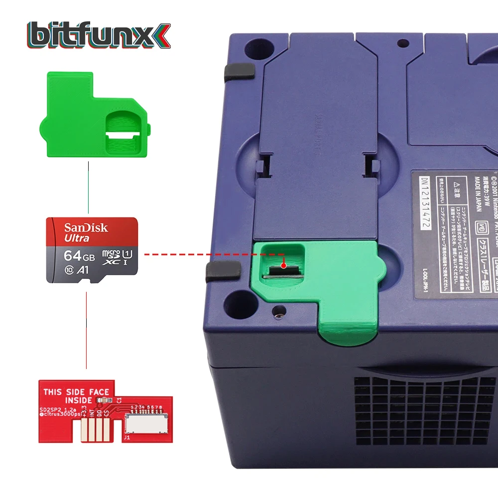 Bitfunx 3D Pinted SD2SP2 Cover Bracket for SD Load SDL MicroSD Card Reader Adapter for NGC Gamecube Game Console