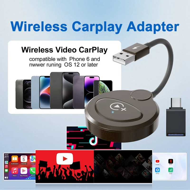 Wireless Carplay Adapter With Youtube Tiktok Apple Carplay Usb Dongle Converter Support Online Update Plug And Play