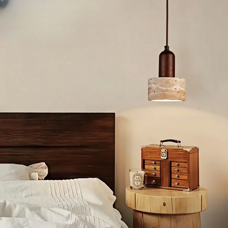 

Modern Nordic Wabi Sabi Travertine Wood Stone Pendant Lamp Ceiling Light for Home Hotel/Restaurant Chic Chandelier Room Decor
