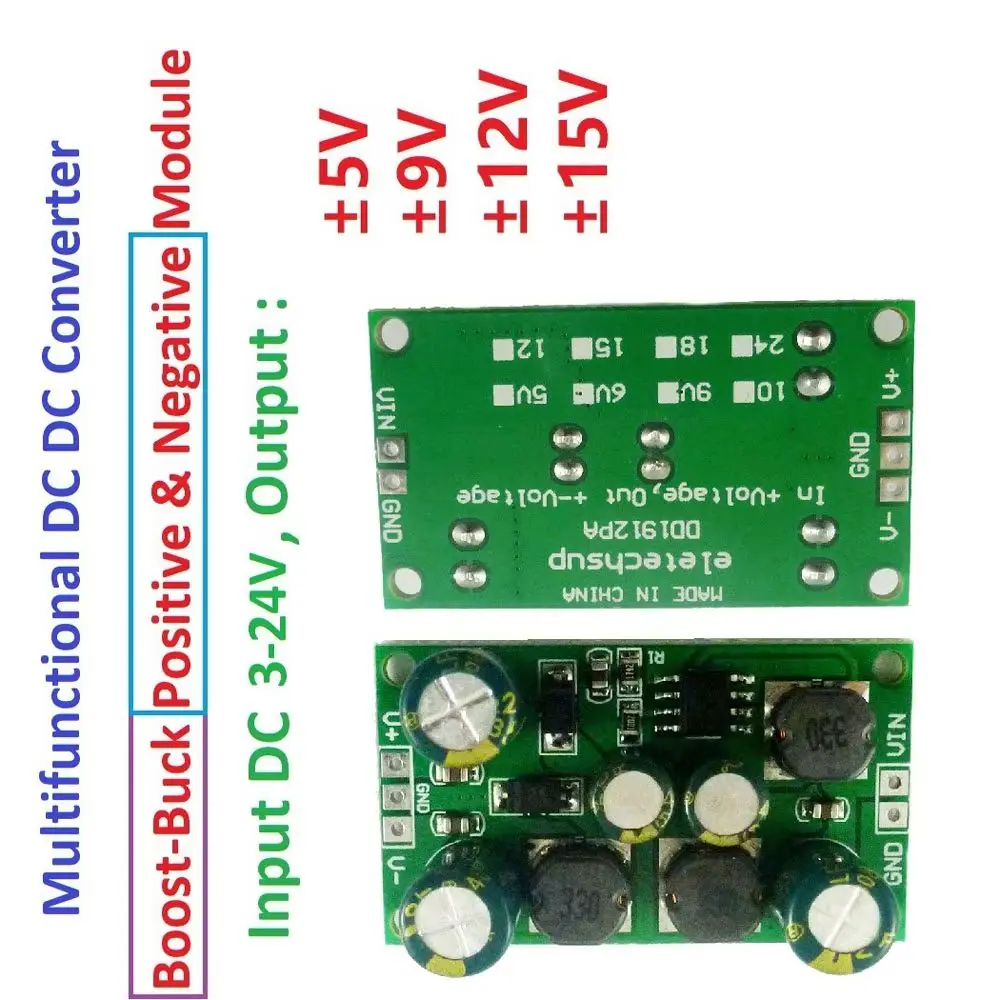 

DC-DC Voltage Converter Boost-Buck Power Supply Module Positive Negative Voltage Dual Output 3-24V to ±5V ±9V ±12V ±15V Module