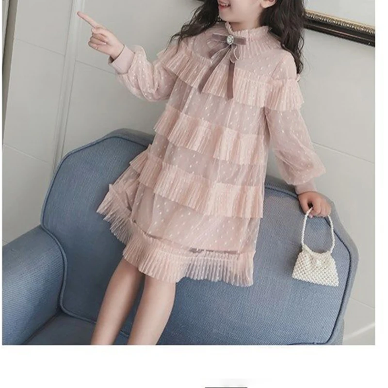 Spring Autumn New Fashion Korean Kawaii Girls Princess Dress Loose Casual Party Dress Long Sleeve Cute Sweet Children\'s Clothing