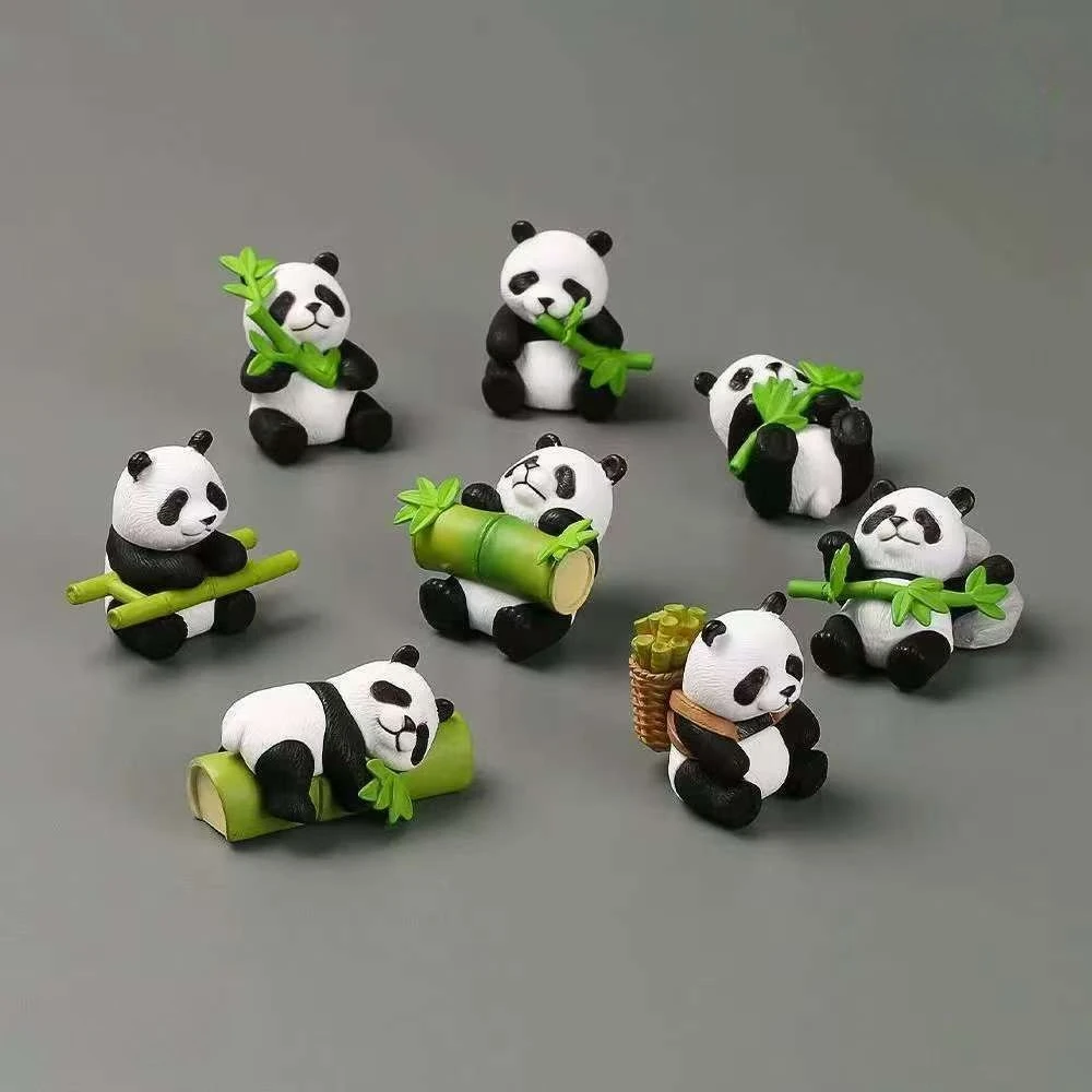 8pcs/set Creative Mini Resin Panda Series Figurine Miniature Bonsai Doll House Decoration Accessories For Children Gift Toys