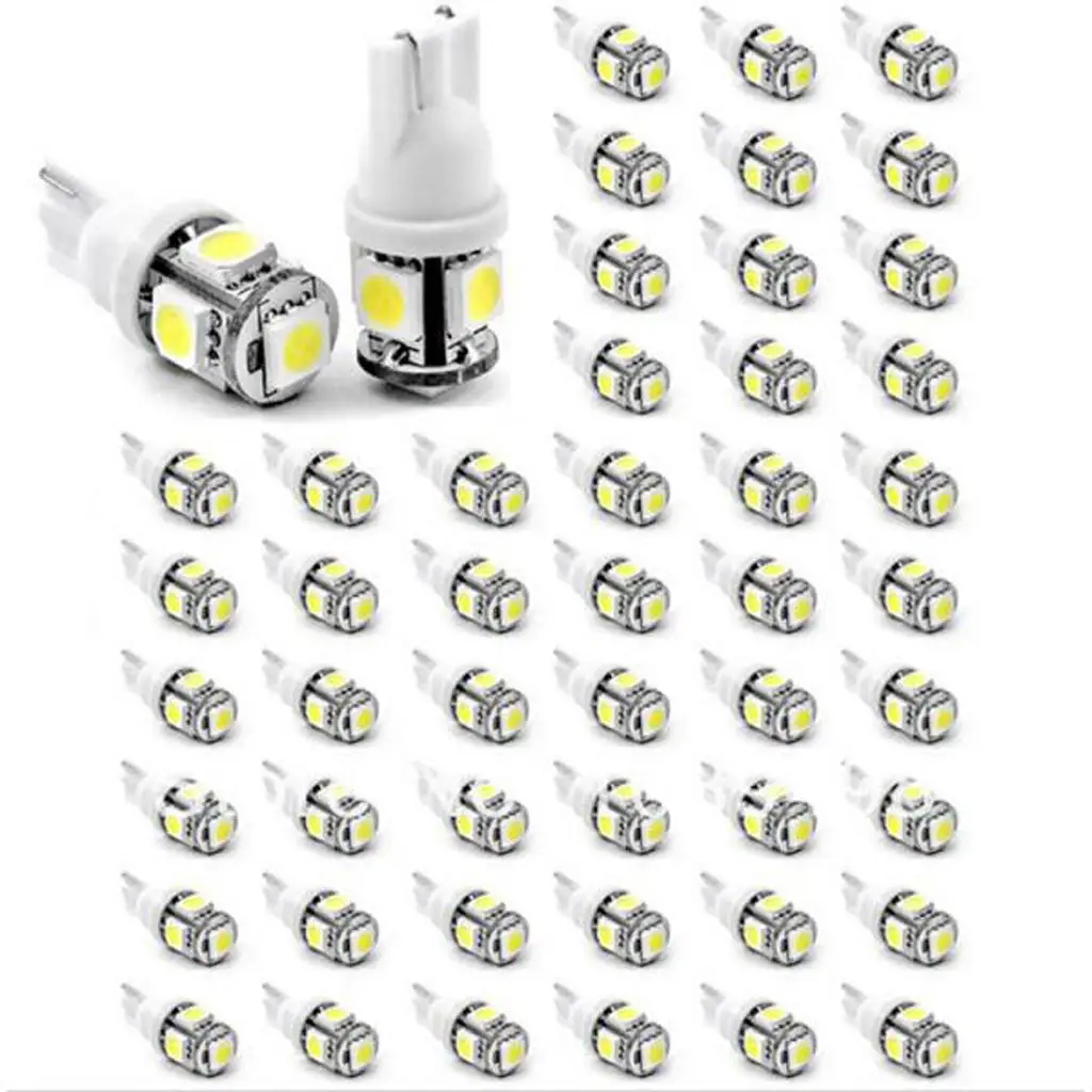 50 Pieces T10 W5W 168 194 5050 5SMD 6000K White LED Light Bulbs