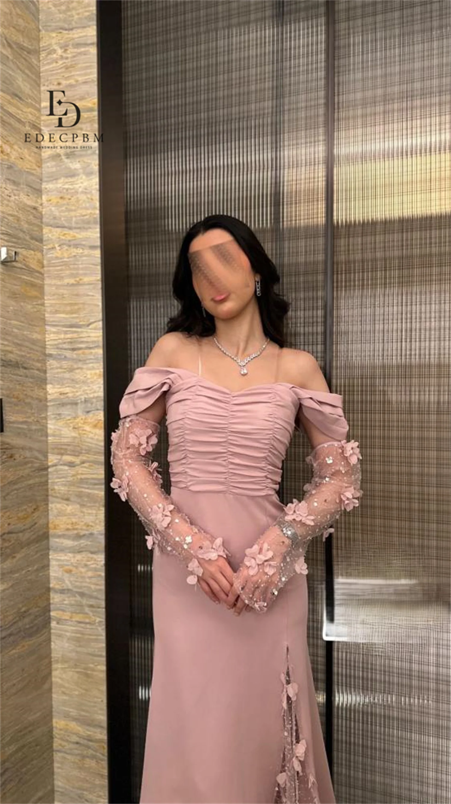 EDECPBM różowe długie suknie wieczorowe na specjalne okazje dostosowana suknia ślubna Vestidos De Festa Off-shoulder syrenka