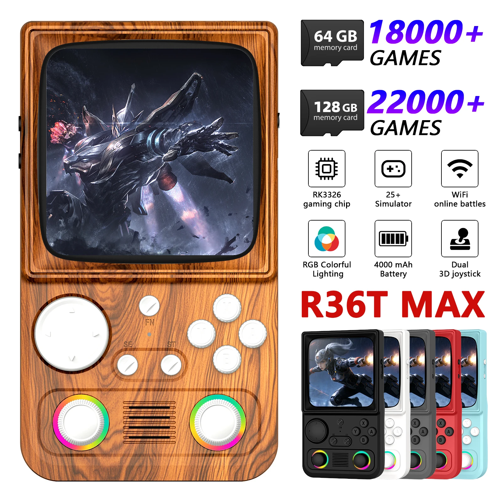 

Портативная игровая консоль R36T MAX Retro с 4,0-дюймовым IPS-экраном, системой EmuELEC и 22000+ встроенными классическими играми.