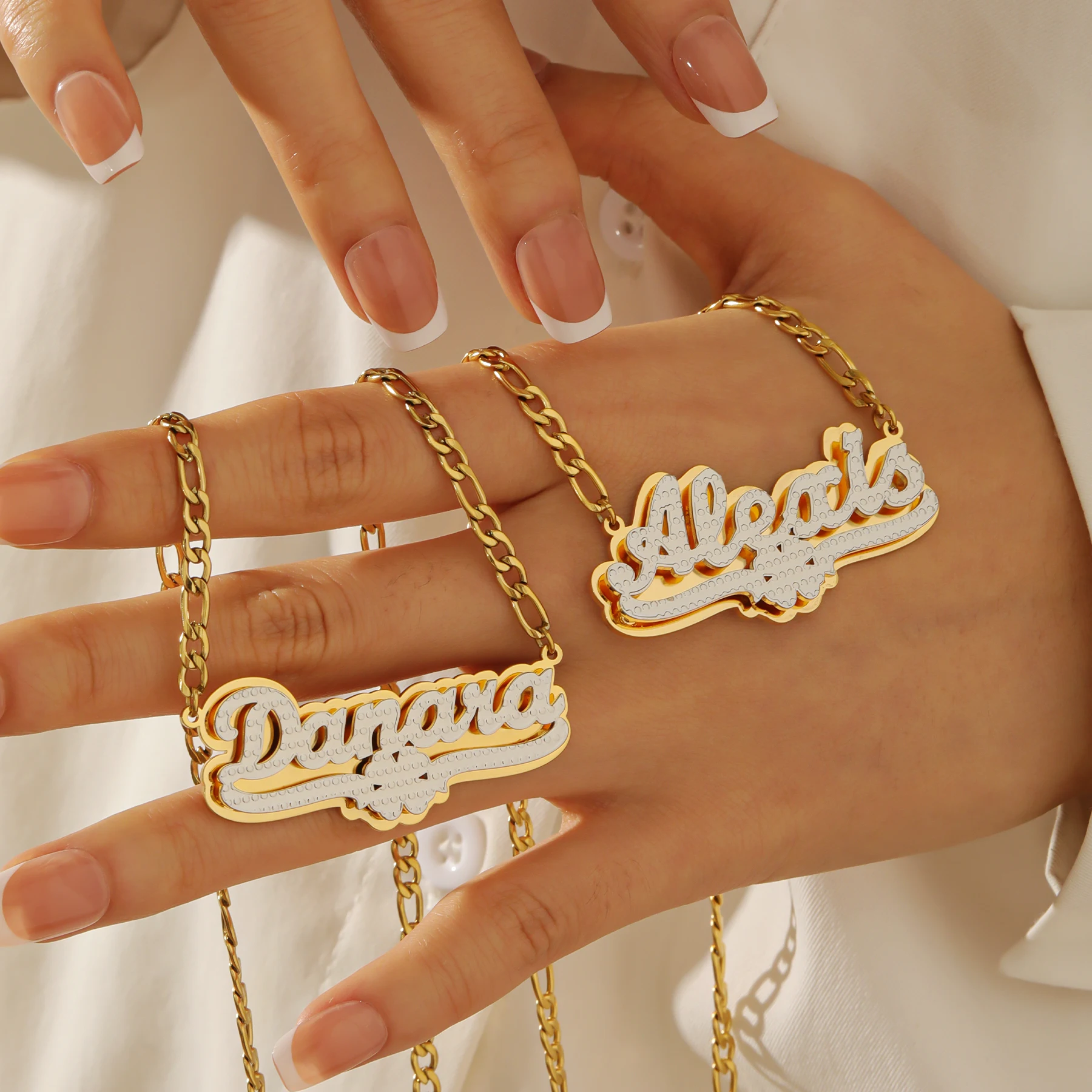 Customized Clover 18K Gold Plated Double Layers Nameplate Necklaces Name Pendant 3D Necklace For Women Personalized Gift