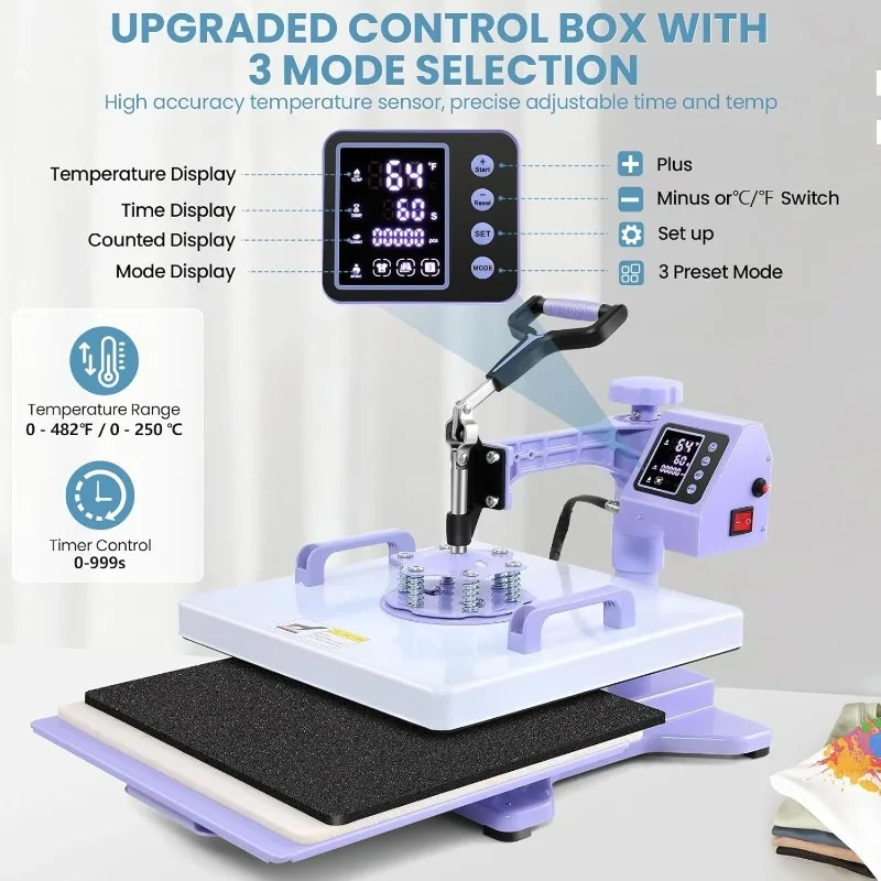Heat Press 15x15 inch 5 in 1 with 30OZ Tumbler Press, Slide Out 360° Swing Away Digital Shirt Press Machine, Industrial-