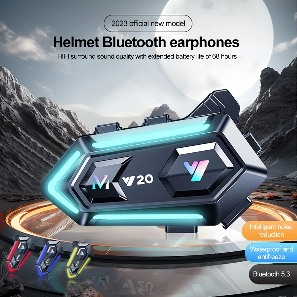 

Y20 Bluetooth 5.3 Motorcycle Helmet Headset Handsfree Call Wireless Noise Reduction Waterproof Headphone with RGB Light