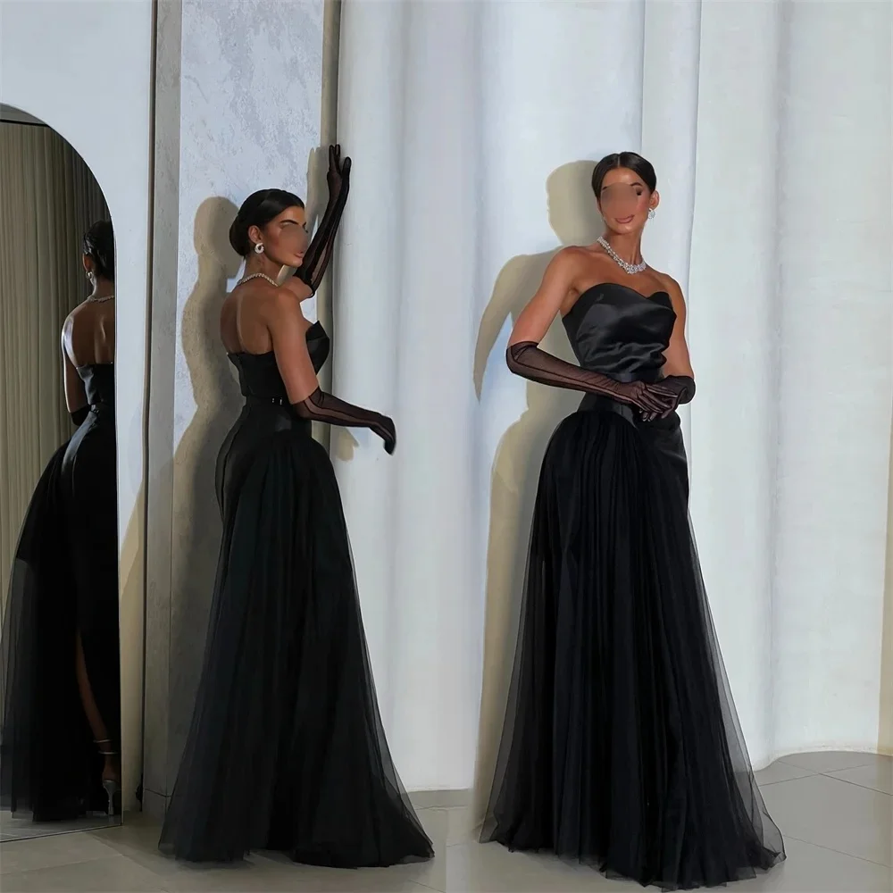 

Black Sweetheart Long Bespoke Occasion Gown Evening Dresses Pastrol Unisex Jersey Retro Dubai Saudi Arabic Prom Customized