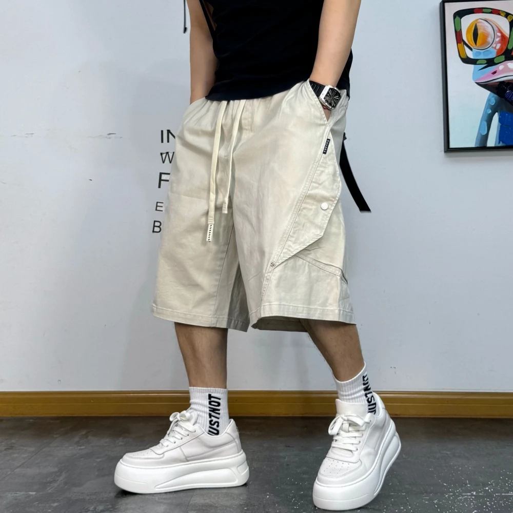 เกาหลีStreetwear Baggy Cargoกางเกงขาสั้นสําหรับชายฤดูร้อนเฮฟวี่เวทขนาดใหญ่ 5 นิ้วWorkwearขนาดใหญ่สบายๆแฟชั่นยูทิลิตี้กางเกง