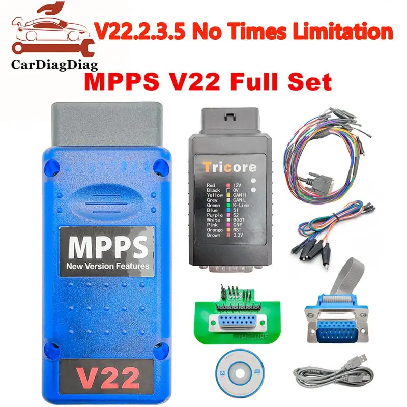 MPPS V22 Full Set ECU Chip Tuning Tool Master V22.2.3.5 Tricore+Multiboot+Breakout Tricore Cable Support Multi-Language