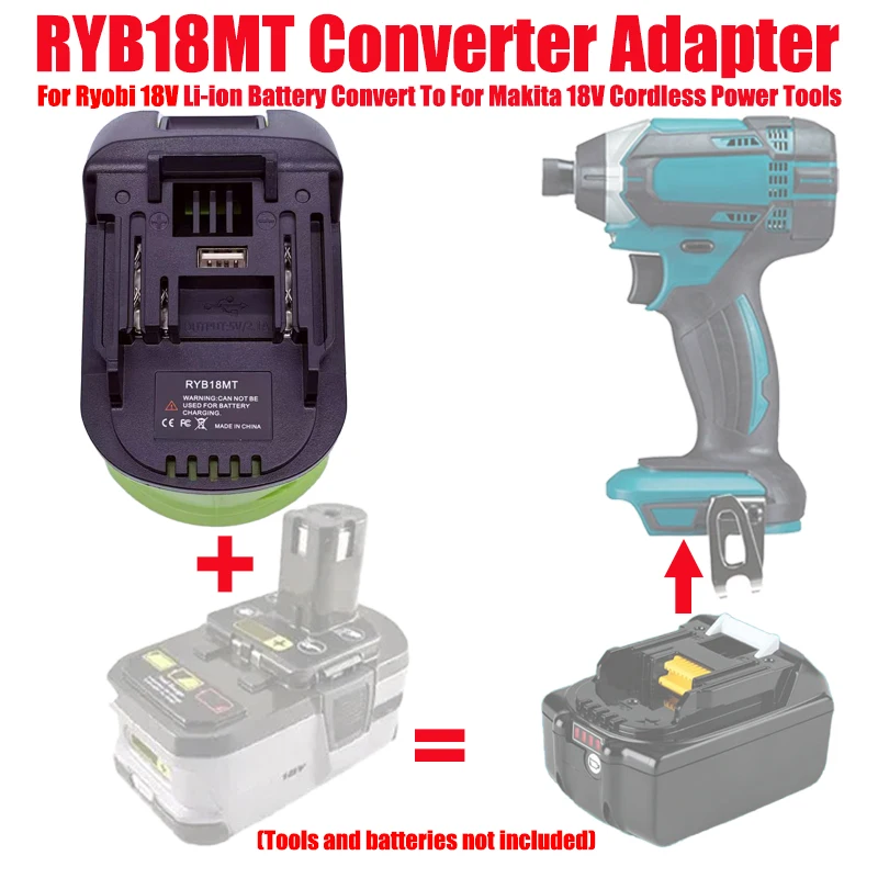 ALASICKA RYB18MT Battery Adapter Converter for Ryobi 18V Li-ion Battery Convert To Fit for Makita 18V Li-ion Cordless Power Tool