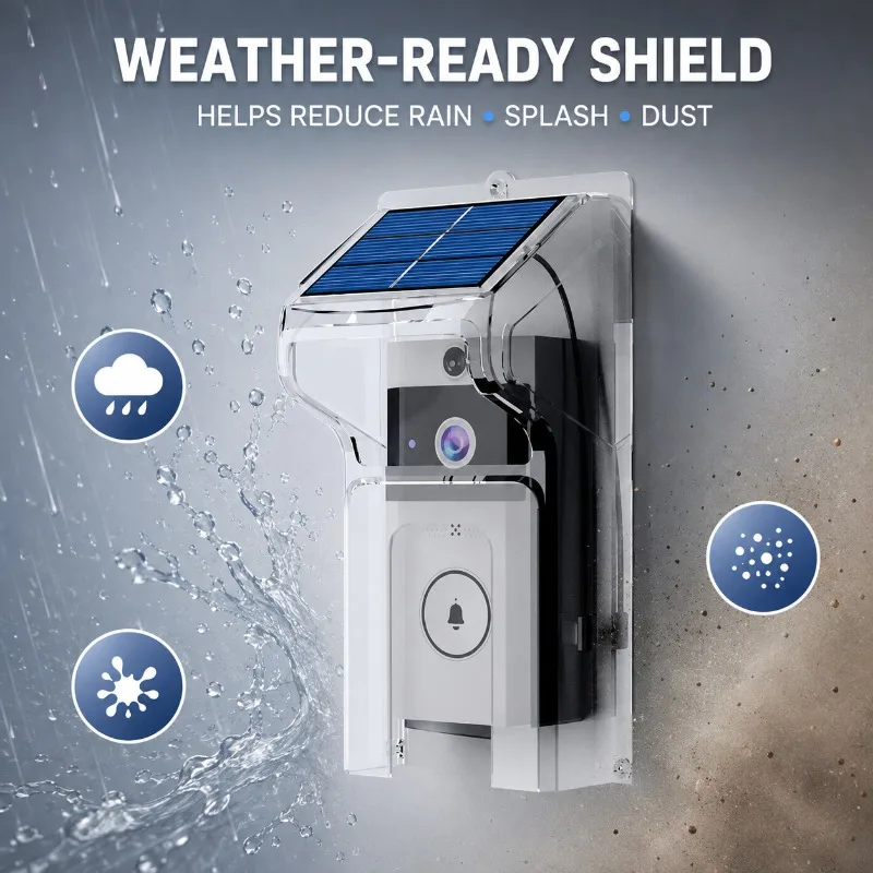 Outdoor Solar WiFi Video Doorbell Set Waterproof Transparent Protective Cover Wireless Chime Two‑Way Conversation Door Monitor