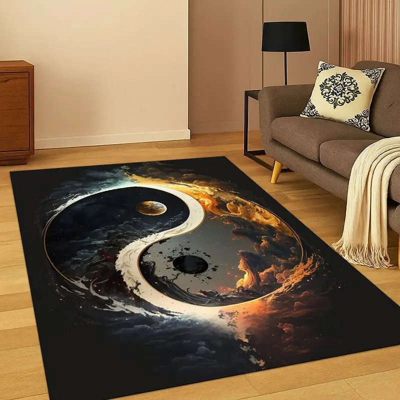 Yin Yang Symbol Chinese Tai Chi Carpet Rug for Bedroom Living Room Sofa Playroom Doormat Home Decor, Game Area Rug Non-slip