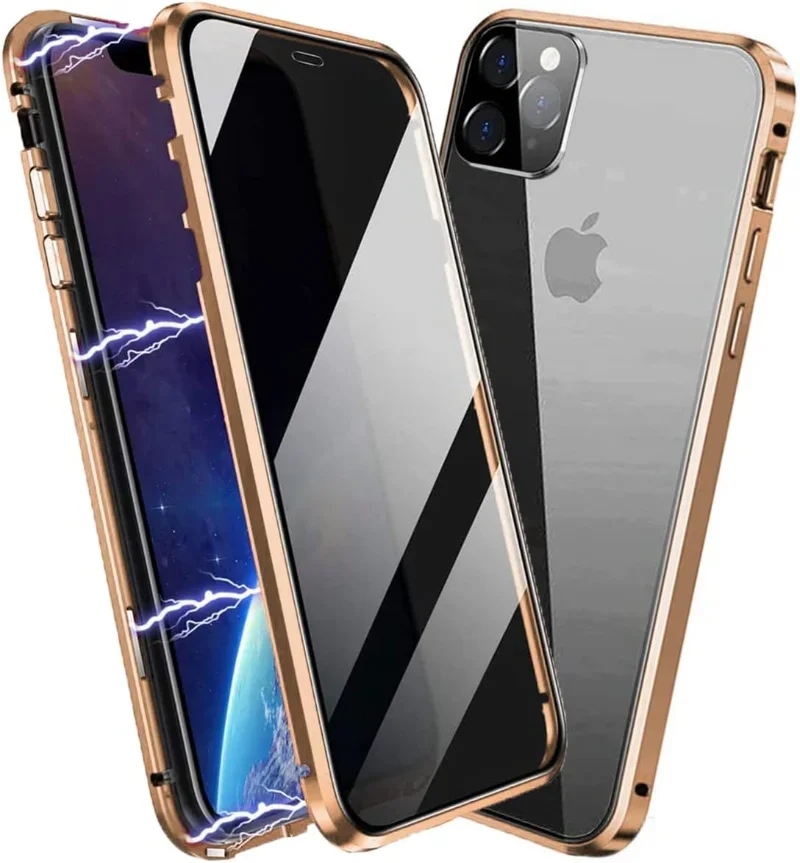 Anti-peeping Magnetic Double Side Tempered Glass Privacy Metal Case For iPhone 15 14 13 12 11 Pro Max Mini XS XR 8 7 Plus Cover