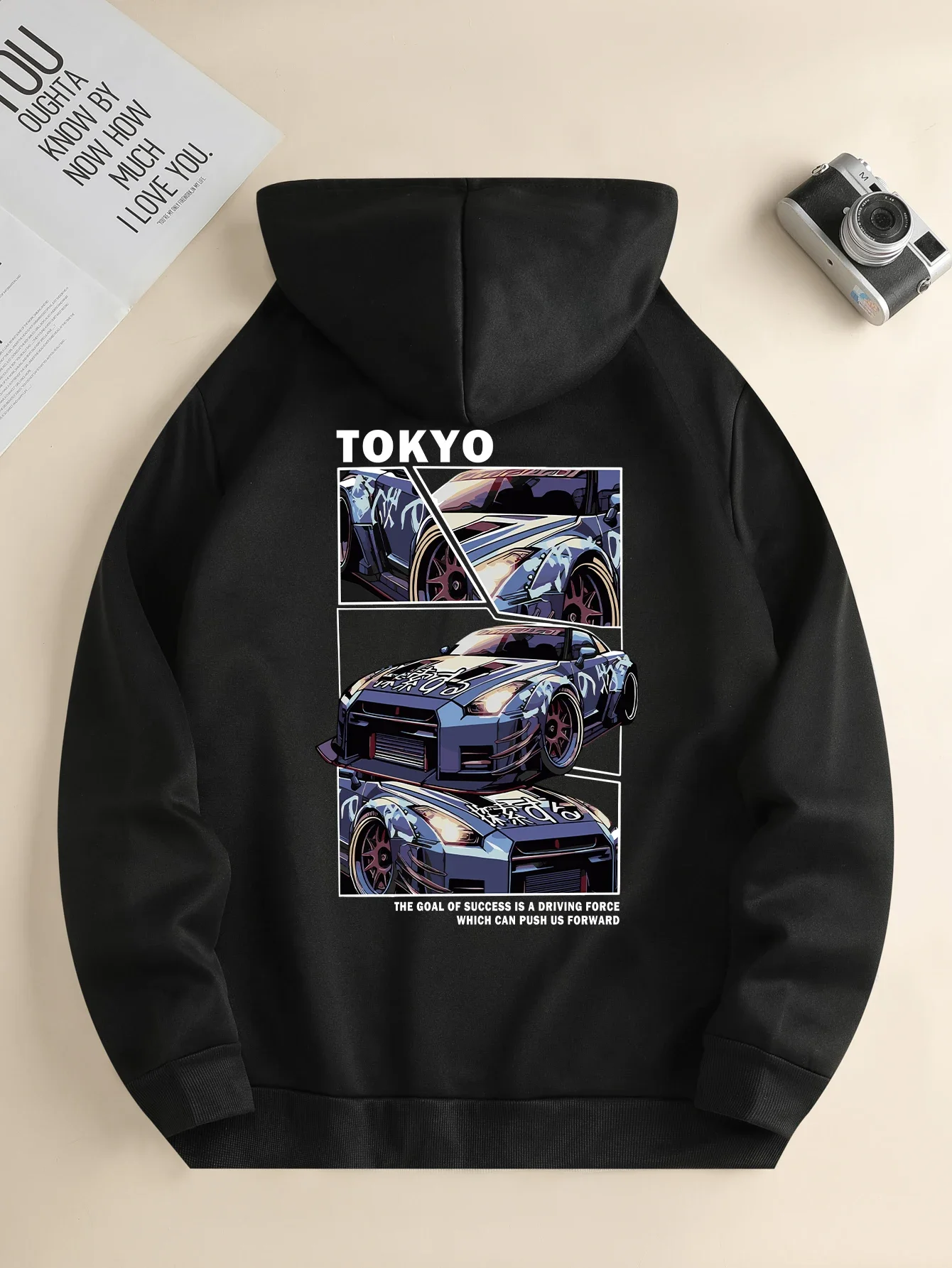 

Autumn and winter trend racing print fashionable sports hoodie, loose and comfortable top, daily travel jogging hoodie