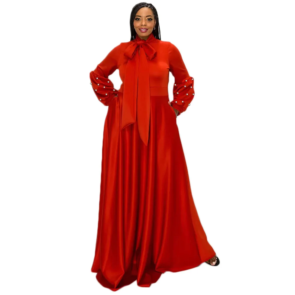 

African Dresses for Women Autumn African Long Sleeve Polyester Red Navy Blue Khaki Party Long Dress Maxi Dress African Clothes