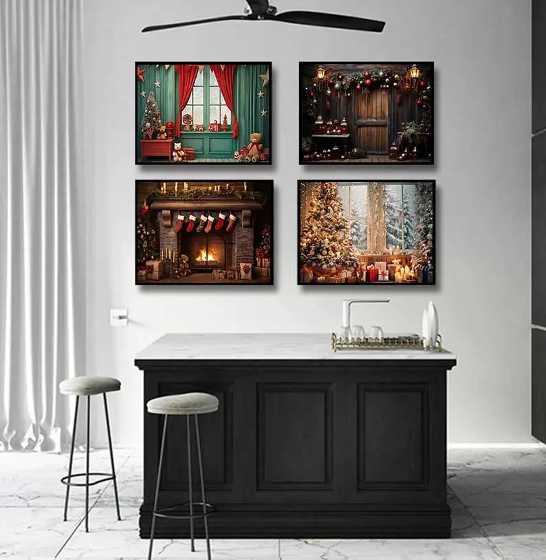 Large Christmas Posters Fireplaces Christmas Trees Gifts Family Gatherings Decorations Murals Photography Background Images