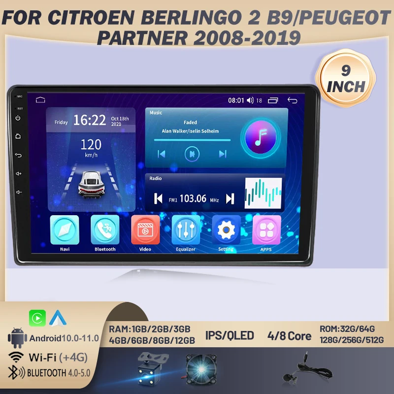 MAMSM Car Radio for Citroen Berlingo 2 B9/Peugeot Partner 2008-2019 9Inch Android Multimedia Video Audio Player Carplay Stereo