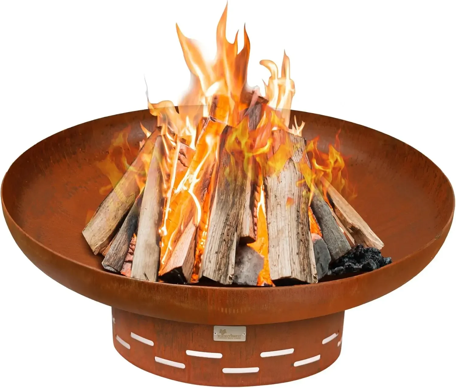 

35" Dia. Heavy-Duty Fire Pit - Pre-Rusted Corten Steel Round Firepit Large Fire Bowl with Stand - Weathering Steel Wood Burning