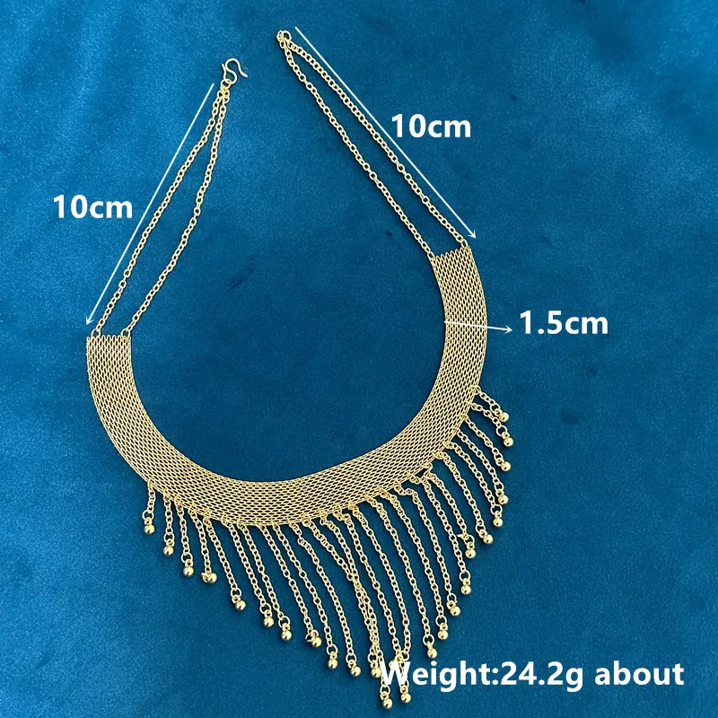Dubai Gold color Metal Necklace Earrings Set Luxury Tassel Pendant Design Bridal Jewelry Set Free Shipping