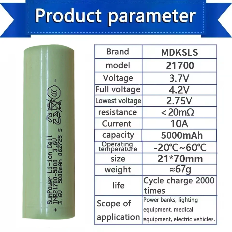 2025New 100% 21700 5000mah 50Ah 40T 3,6 V batería recargable de iones de litio de alta descarga/capacidad PK 30T li-ion de alta potencia de descarga