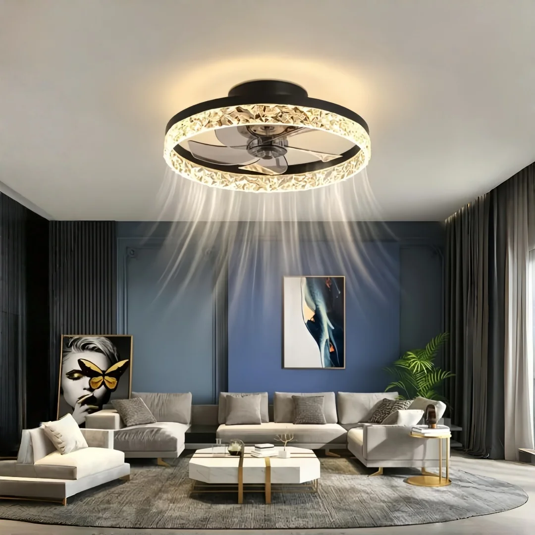 Modern Ultra-Thin Crystal Ceiling Fan Light LED Silent Fan Pendant Light Suitable For Bedrooms Living Rooms Dining Rooms