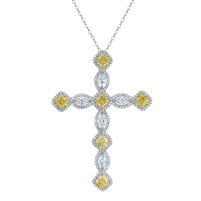 

2023 New 925 Silver Pendant 5 * 5 Yellow Diamond European and American INS Style High Carbon Diamond Necklace for Women