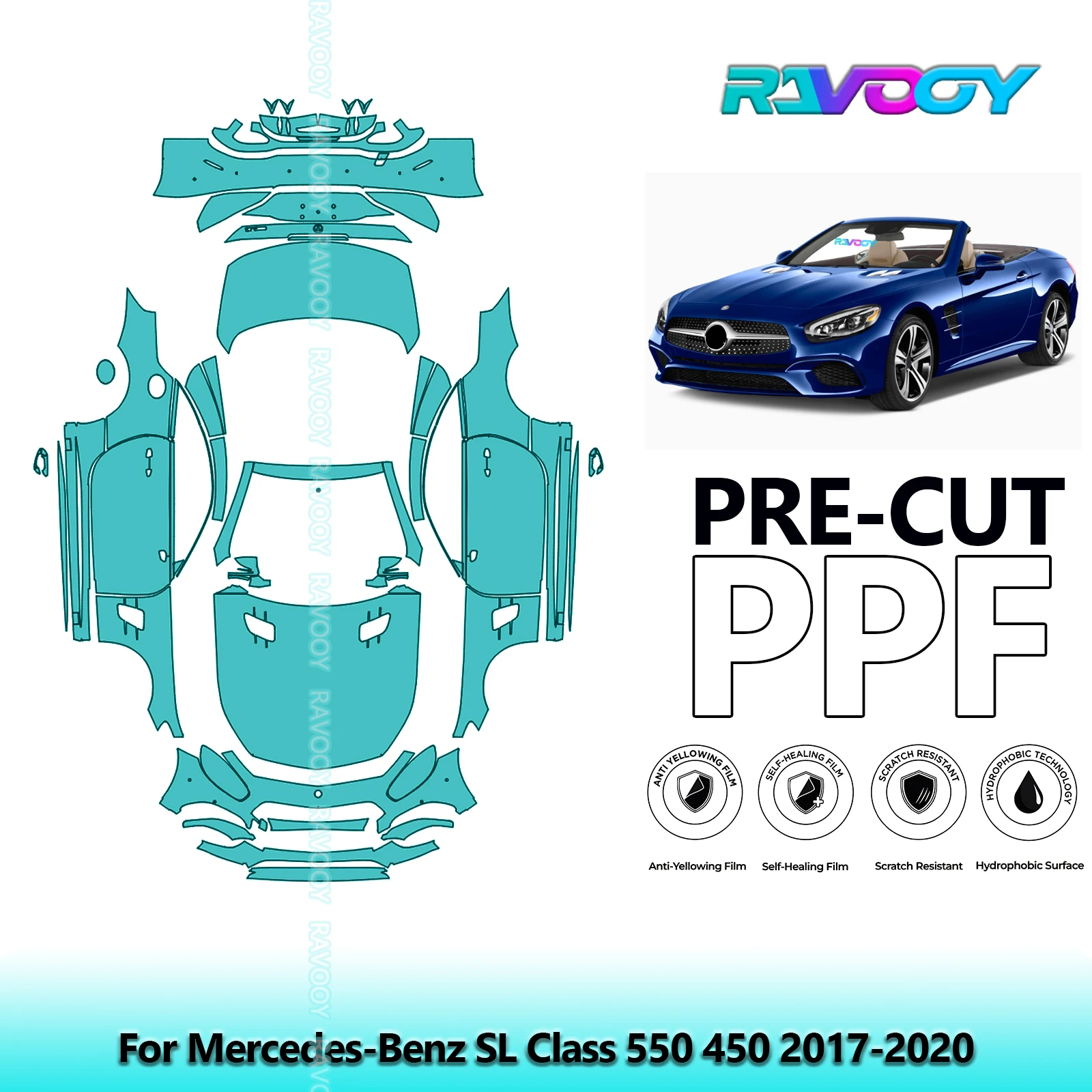 For Mercedes-Benz SL Class 550 450 2017-2020 Full Body 8.5Mil Pre-Cut Paint Protection Film PPF Stone Chip Kit Clear/Matte/Black