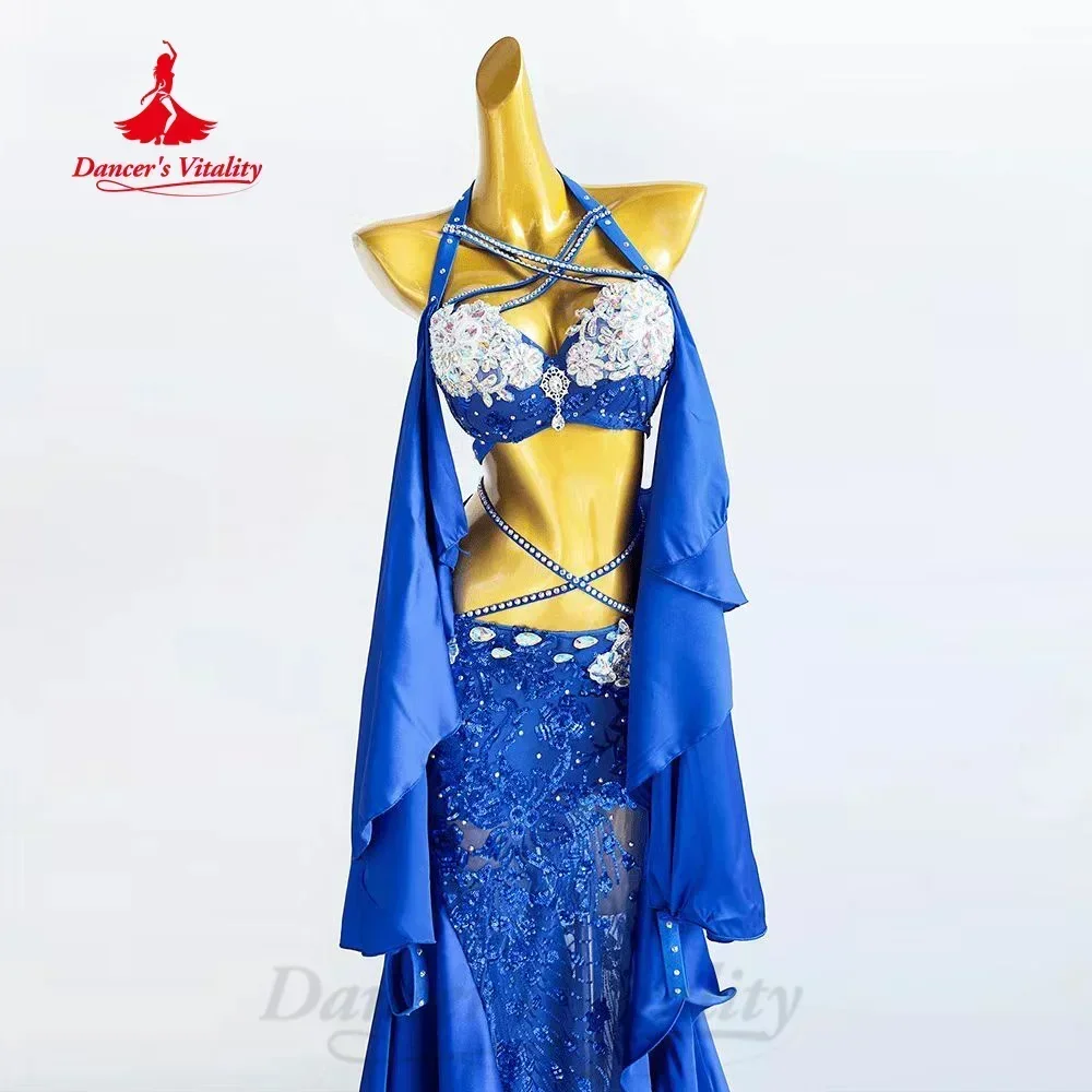 BellyDance Performance Set Women Customized Senior AB Stones Bra+high-end Satin Lace Long Skirt 2pcs Oriental Dance Wear Outfit