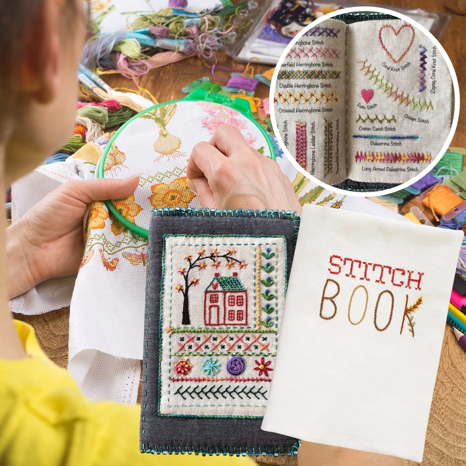 Stitch Book Diy Set Creative Embroidery Book Cartoon Printing Handmade Drawing Needlework Loose Leaf Book Linen Needlework Book
