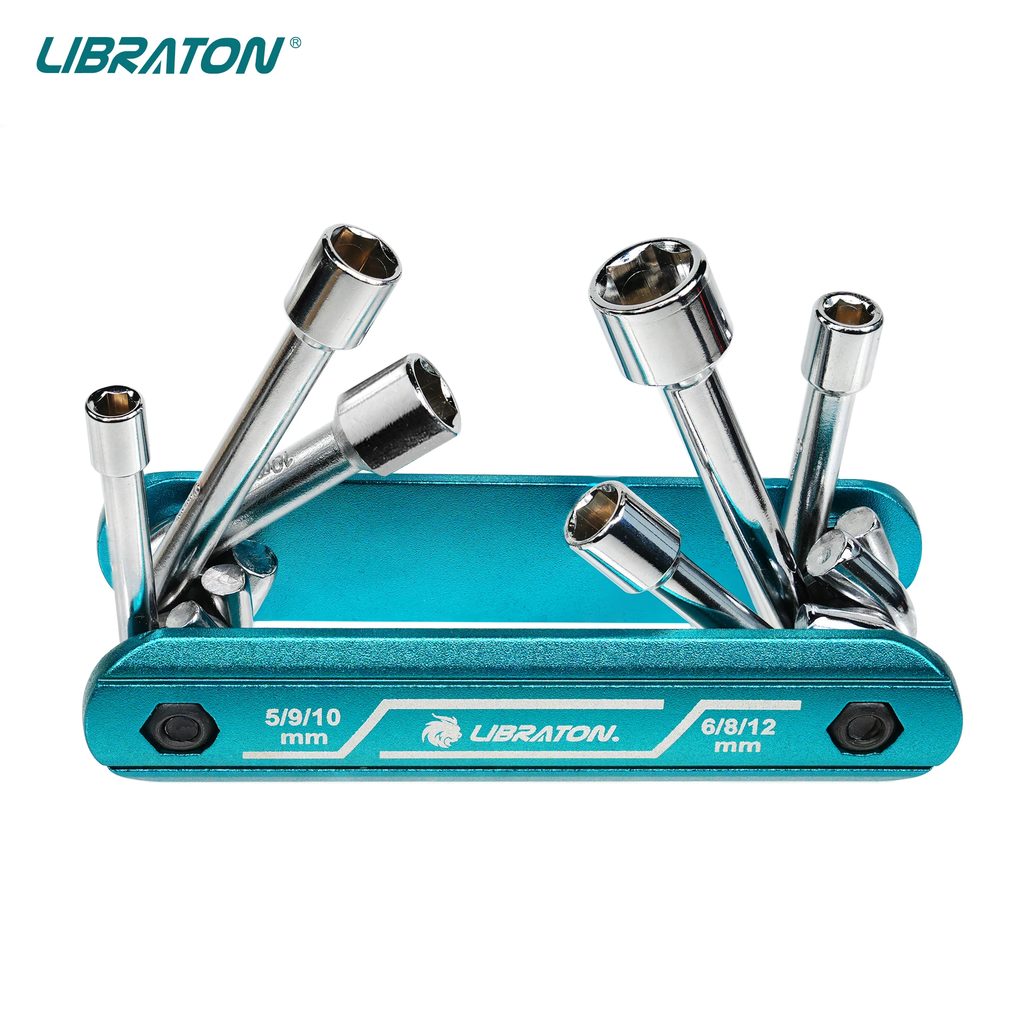 LIBRATON 6 in 1 Folding Nut Driver Set Metric Hex Nut Driver Folding Socket Wrench Cr-V Shank Portable Premium Aluminum Handle