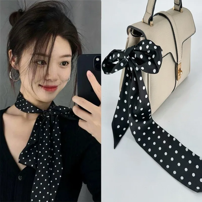 

Простой шарф, длинный шелковый шарф, тонкий шарф в горошек, модный и элитный декоративный пояс, лента.