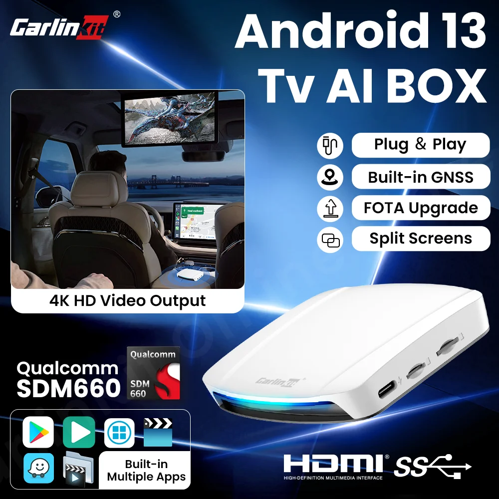 CarlinKit HDMI Output 1080P Android 13 CarPlay AI Box SM660 8-Cores Android Auto Wireless CarPlay Dual Screen Intelligent tools