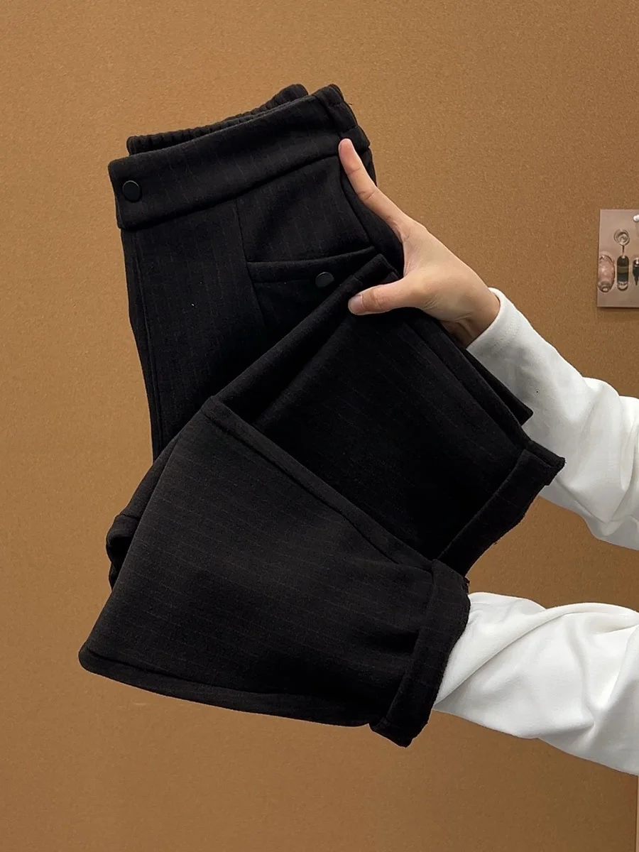 

Утепленные мягкие теплые полосатые брюки-галифе для пожилых женщин, эластичные, больших размеров, повседневные, длиной 90 см, из смесового хлопка