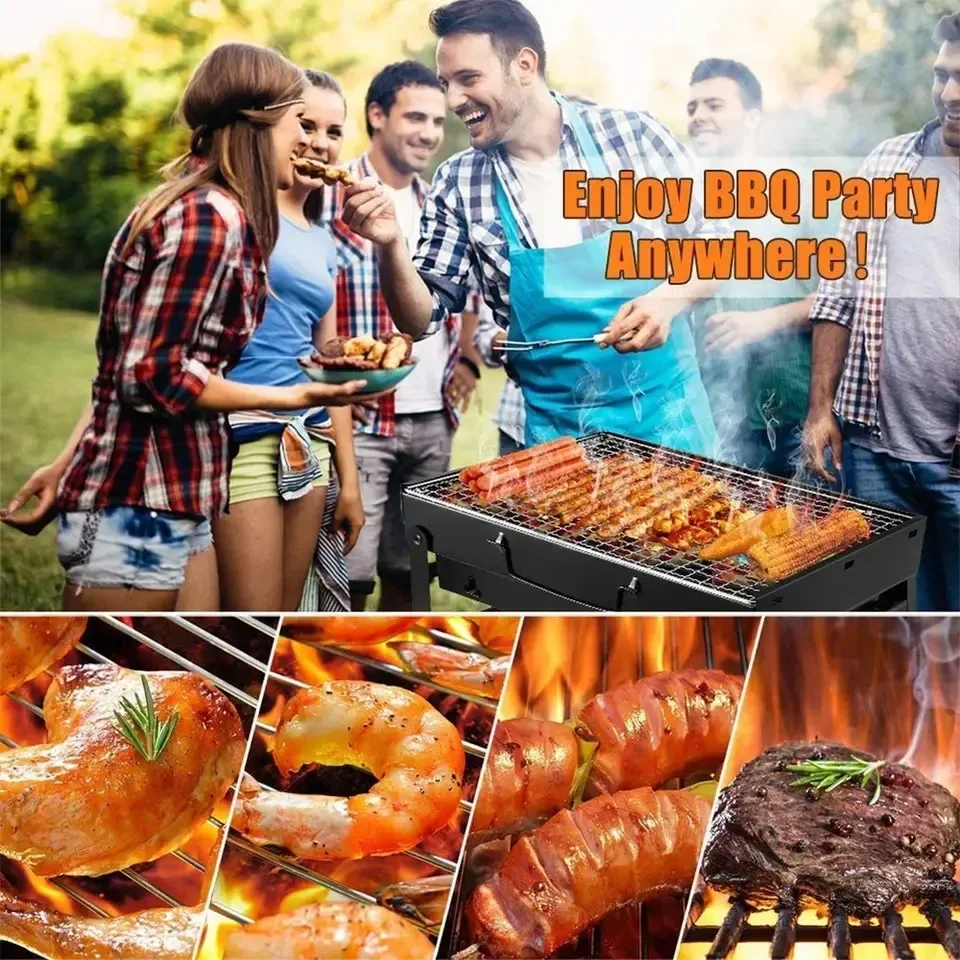 New Portable Barbecue Charcoal Grill Stainless Steel Mini Barbecue Kit Outdoor Cooking Camping Picnic Beach Portable Barbecue