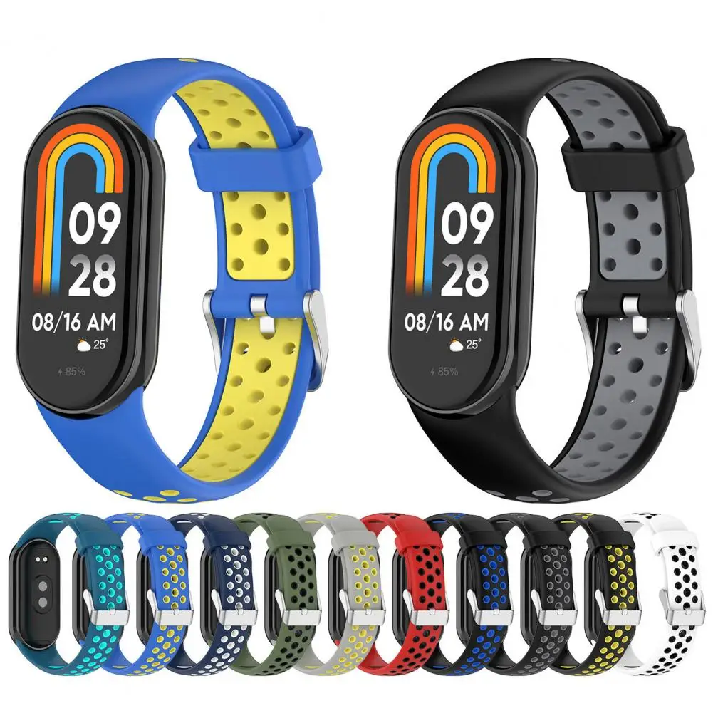 Waterproof Watch Band Sweat Proof Watch Strap Hole Style Two-color Design Watch Strap Smart Watchbands For Xiaomi Mi Band 8