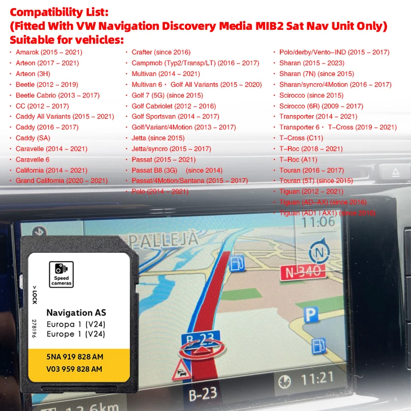 Image of UK Europa SD-Karte 32GB Navigationskarte GPS Version 2026 Neueste 5NA 919 828 AM für VW Tiguan AS V24 Becker Cascade CCC Electronics
